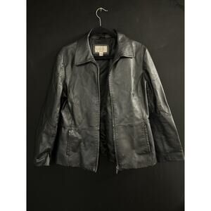 Worthington Mens Leather Jacket Size Large Black Full Zip Lined Pockets Vintage